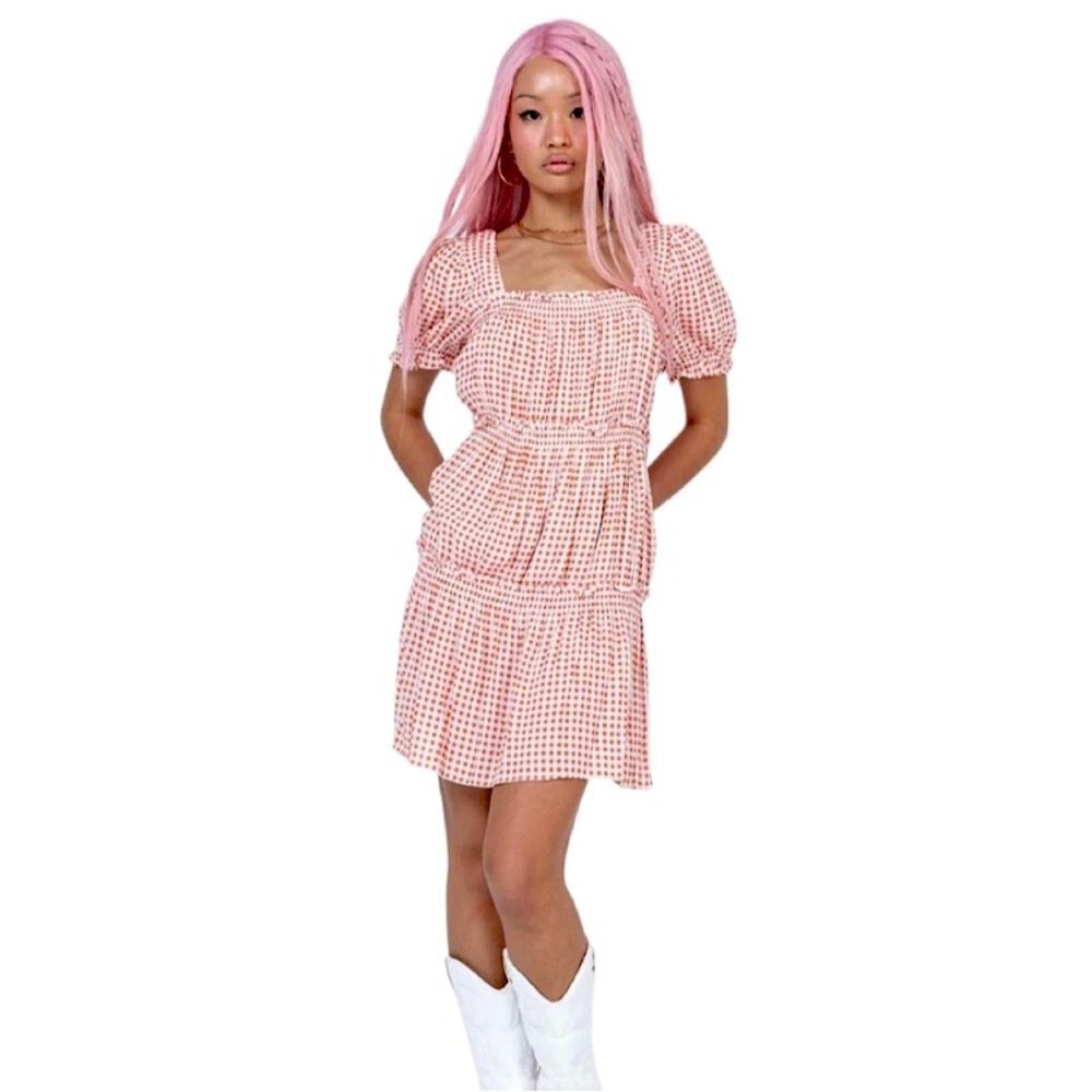 Princess Polly Lux Orange Gingham Mini Dress NWT Size 6